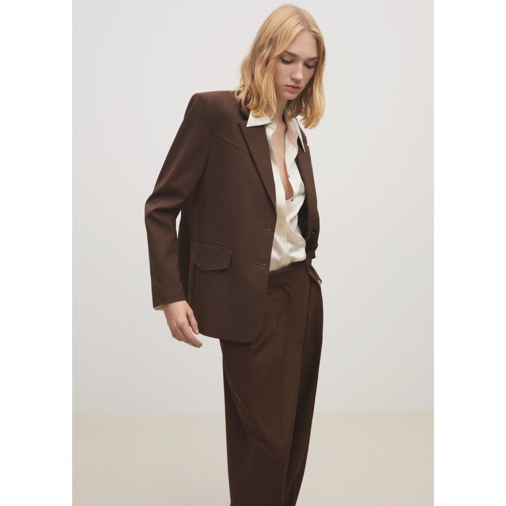 Mango Micro Houndstooth Suit Blazer Brown - S - Picture 6 of 8